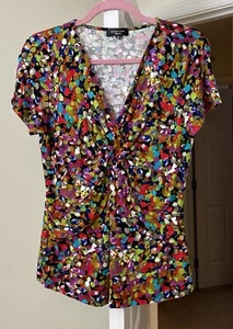 Spense Knits Top Artsy Colorful Polka Dot Pleated Gypsy Bohemian Women's Medium - Picture 1 of 2