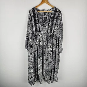 Taking Shape Dress Womens Size 24 Black White Floral 3/4 Sleeve Viscose Tie Neck - Picture 1 of 8