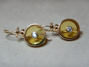 VINTAGE 9CT GOLD DANGLE PIERCED DROP EARRINGS SET WITH SAPPHIRES 3574 - Foto 1 di 6