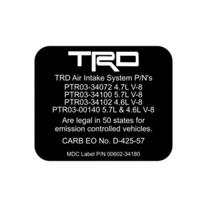 New TRD Cold Air Intake Carb Decal - Tundra & Sequoia w/ V8 Engine - Pass Smog! - Picture 1 of 2