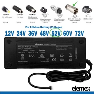 52V 2Ah Battery Charger for Lithium eBike Scooter Buggy 3 Pin XLR Male 18mm - Picture 1 of 3