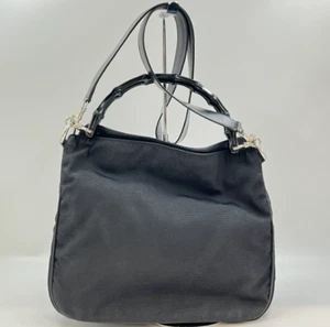 Bolso de Hombro Gucci Bambú Bolso de Mano 2 Vías Lona Cuero Negro Plata Diseñador - Imagen 1 de 15