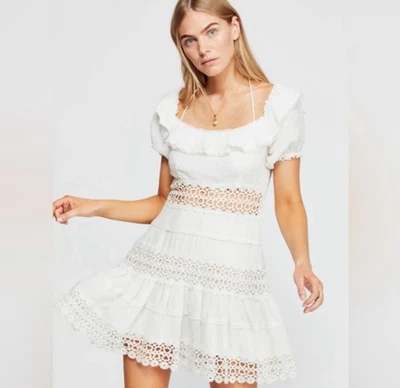 Mini Vestido para Mujer Free People Blanco Crochet Hombro Descubierto, Cruel Intentions Talla 6 Foto 1 de 4