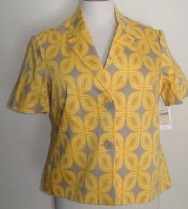 NWT-Coldwater Creek Yellow/Gray Mod Op Art Flower Jacket Top-16 - Picture 1 of 7