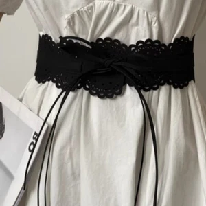 Women Tassel Wide Waist Belt Lace Up Strap Retro Waistband Solid Decor for Dress - Picture 1 of 16