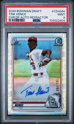 2020 Bowman Draft Chrome Tink Hence Refractor /499 #CDA-MH Auto PSA 9 Mint - Image 1 of 2