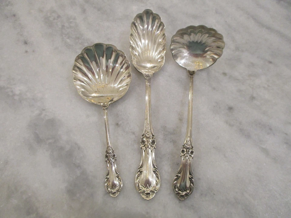 INTERNATIONAL SILVER WILD ROSE STERLING BON BON +LADLE +SUGAR SPOON -82g-NO MONO - Image 1 of 4