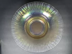 Vintage Stretch Glass Marigold Iridescent Bowl 9.75" dia 3.5" tall Console Dish - Picture 1 of 9