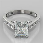2.40 Ct Radiant Cut Real Moissanite Wedding Ring 14K White Gold Over Size 7.5