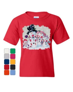 Snowman Family Youth T-Shirt Let It Snow Merry Christmas Xmas Holiday Kids Tee - Picture 1 of 8