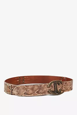 Just Cavalli Brown Snakeskin-Texture Logo-Buckle Belt, Size M - Image 1 of 4