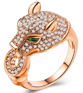 Panther Leopard Ring Strass Rosegold Farbe Schmuck Jaguar Katze verstellbar - Bild 1 von 11