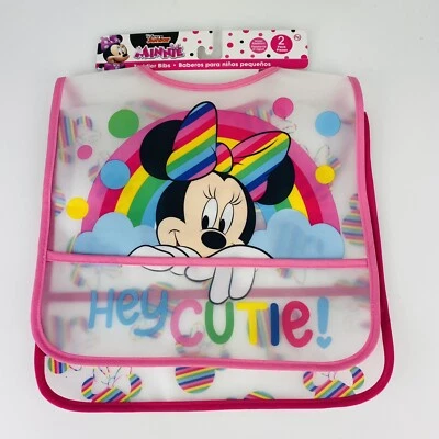 Paquete de 2 baberos de bolsillo Disney Junior Minnie Mouse para niños pequeños Hey Cutie arco iris nuevos con etiquetas Foto 1 de 3