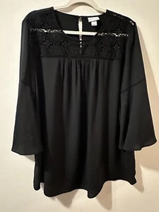 Woman Plus Size Tunic/top Black Size 1X 3/4 Bell Sleeve By Ava Viv - Picture 1 of 6
