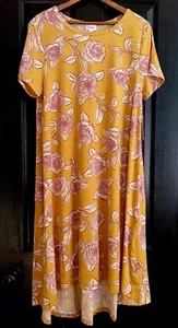 NWT L VINTAGE ROSES LuLaRoe CARLY Dress Top YELLOW White BURGUNDY Floral - Picture 1 of 4