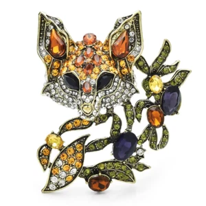 Luxury Crystal Fox Brooch - Vintage Animal Party Pin for Women - Picture 1 of 12