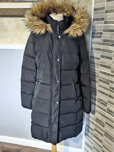 Down Puffer Coat Atelier Noir By RUDSAK Real Fur Trim Hooded Black Zip M - Picture 1 of 12