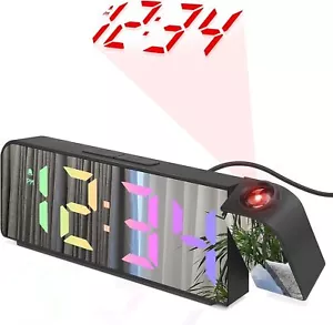 LED Alarm Wecker mit Projektion Digital Spiegel USB Alarmwecker Tischuhr Snooze - Bild 1 von 8