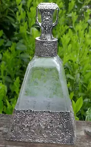 Ant. German 800+ Fine Silver Overlay Glass Decanter Bottle w/ Classical Design - Picture 1 of 24