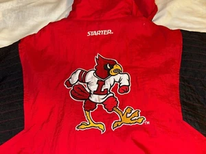 Vintage 90s NCAA Starter Louisville Cardinal Pullover 1/2 Zip Hooded Jacket Sz L - Picture 1 of 18