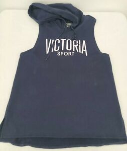 Victoria's Secret Sport Logo XL Sleeveless Hoodie Pullover Sweatshirt VS Navy  *