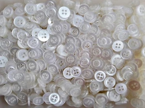 Small 11mm 18L White Pearlescent Polished 4 Hole Shirt Baby Craft Buttons (J107) - Picture 1 of 1