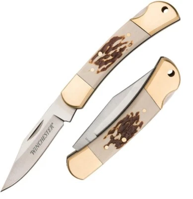 Cuchillo Plegable Winchester 2.5" Hoja de Acero Inoxidable Satinado Imitación Ciervo Mango Foto 1 de 3