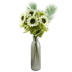 White Artificial Sunflower Flowers Arrangement Glass Vase Large 100cm Deluxe - Picture 1 of 4