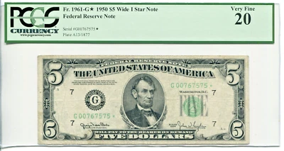 1950 $5 FRN Chicago Wide I **STAR** PCGS Very Fine 20 #G00767575* - Image 1 of 2