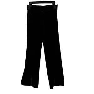 SPANX Black Velvet Wide Leg Pants Split Hem Stretch Womens M Pull On Flare - Picture 1 of 11