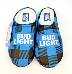 Bud Light Plüsch Herren Hausschuhe Erwachsene blau und schwarz kariert Bier Merch Größe M - Bild 1 von 6
