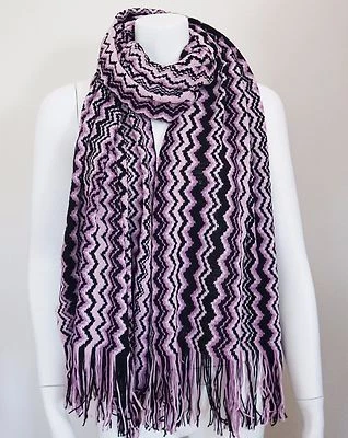 NUEVO SIN ETIQUETAS Auténtico MISSONI Etiqueta Naranja Zigzag Mezcla Lana Tejido Gran Tamaño Bufanda Larga Foto 1 de 4