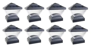 Set of 8 Black Color Square Solar Light Post Cap 4x4 PVC Fence Style 246BX8 - Picture 1 of 6
