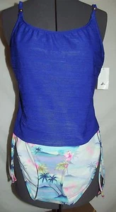 Womens Large TANKINI SET top & bottoms BLUE swimsuit Malibu dream girl (H53) - Picture 1 of 3