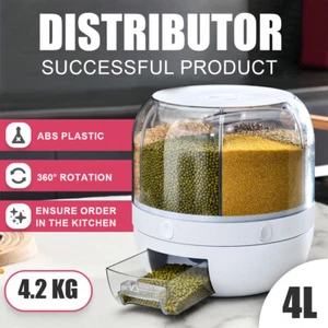 6-Grid Rice Dispenser 360° Rotating Dry Food Cereal Kitchen Storage Container UK - Picture 1 of 22