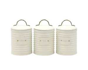 SET 3 CORRUGATED METAL COFFEE TEA SUGAR STORAGE TINS 10X17CM - Picture 1 of 1