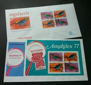 *FREE SHIP Suriname Birds 1977 Fauna (FDC pair) *AMPHILEX '77 *see scan - Picture 1 of 6