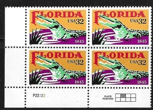 USA SC # 2950 Florida Statehood BLK4 , Plate number . MNH - Picture 1 of 1