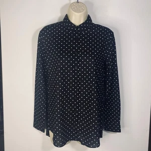 Uniqlo Camicia Donna Longline Pois Bianco e Nero XS Maniche Lunghe - Foto 1 di 3