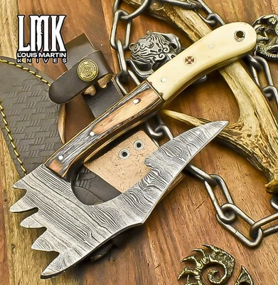 LMK Hand Crafted Clever Chopper Axe Knife Twist Damascus Bone Decoration - Image 1 of 4