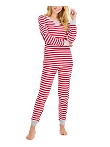FAMILY PJs Womens White Ribbed Long Sleeve T-Shirt Top Cuffed Pants Pajamas XXL - Picture 1 of 3