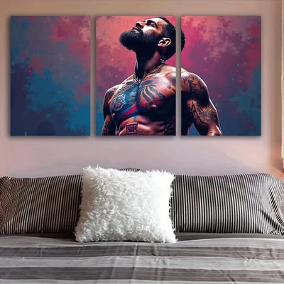 3pcs Man’s Chest Tattoo Wall Art Canvas Unframed/Framed - Image 1 of 4