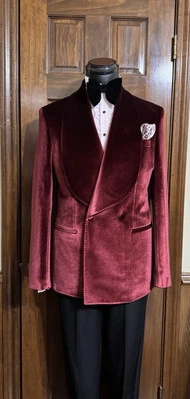 NWOT  $995 Wine Velvet Tuxedo Jacket  & Trousers Size 42US - Image 1 of 4