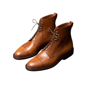 Handmade Men's Brown Colour Ankle High Lace Up Leather Water Proofing Welt Boots - Picture 1 of 2