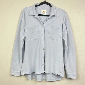 C&C California Women's Large Baby Blue Thermal Button Up Shirt Waffle Knit Butto - Picture 1 of 14