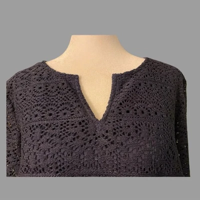 Vestido Chicos azul marinho sobreposição de renda bainha manga 3/4 entalhe gola V tamanho 3 - Imagem 1 de 4