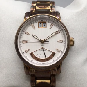 Retrograde Watch Men 42mm Gold Tone Day Date 100M Swiss Made New Battery 8.5" - Picture 1 of 15