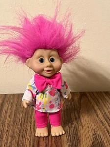1992 VINTAGE APPLAUSE TROLL DOLL Pink HAIR Blue Eyes PURPLE OUTFIT 5 INCH TOY - Picture 1 of 3