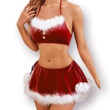 Women's Christmas Sexy Red Santa Claus 3 Piece Cosplay Lingerie Set NWT Large