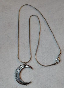 Crescent to the Moon and Back Pendant Necklace on Silver Tone 18 in Long Chain - Picture 1 of 4
